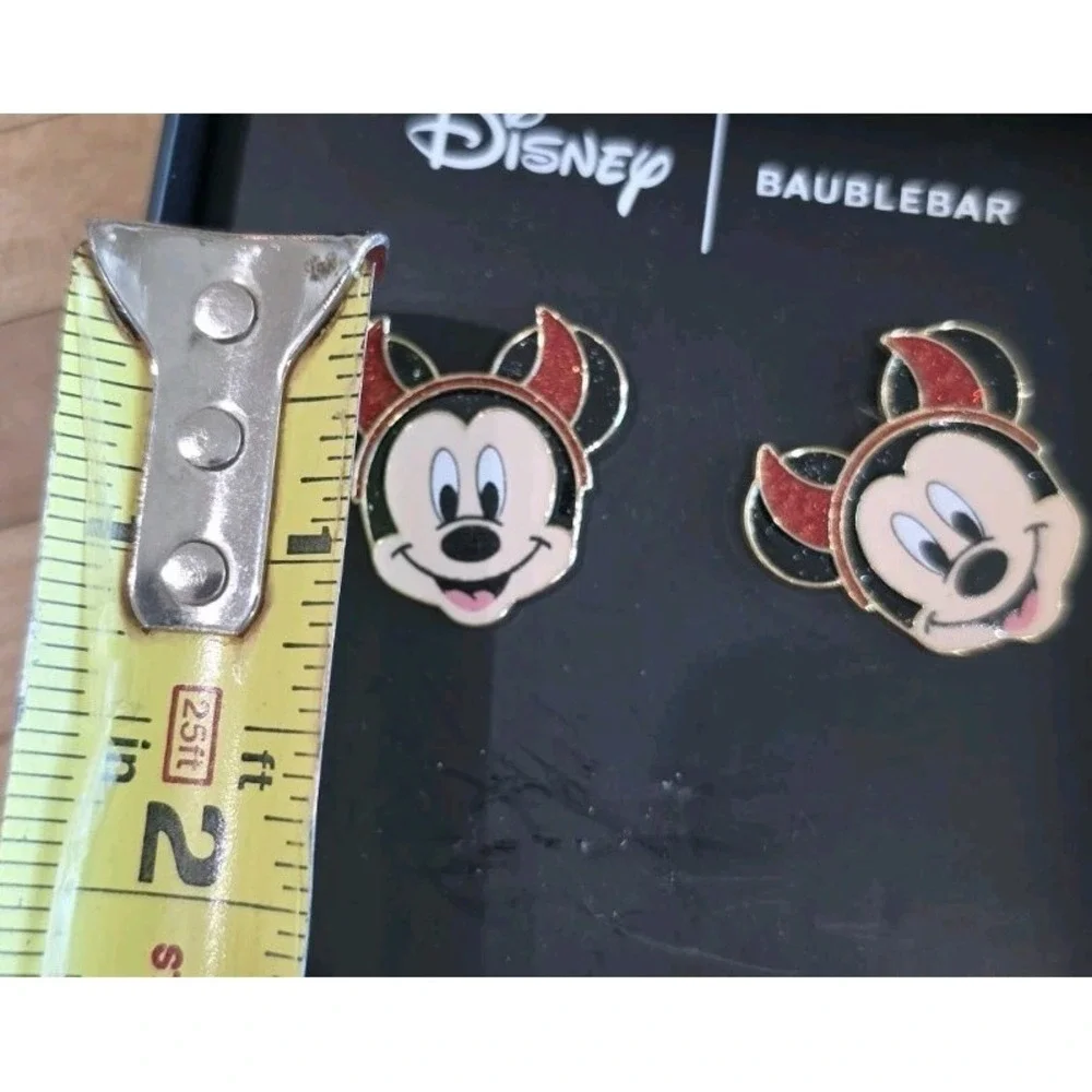 NIB BaubleBar/Disney Mickey Mouse w/Devil Horns Pierced Earrings Studs Halloween